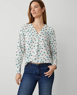 Ann Taylor Mixed Media Pleat Front Top Size XS Winter White Women's