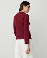 Ann Taylor Jewel Button Waist Mock Neck Top Size XS Rich Mulberry Women's