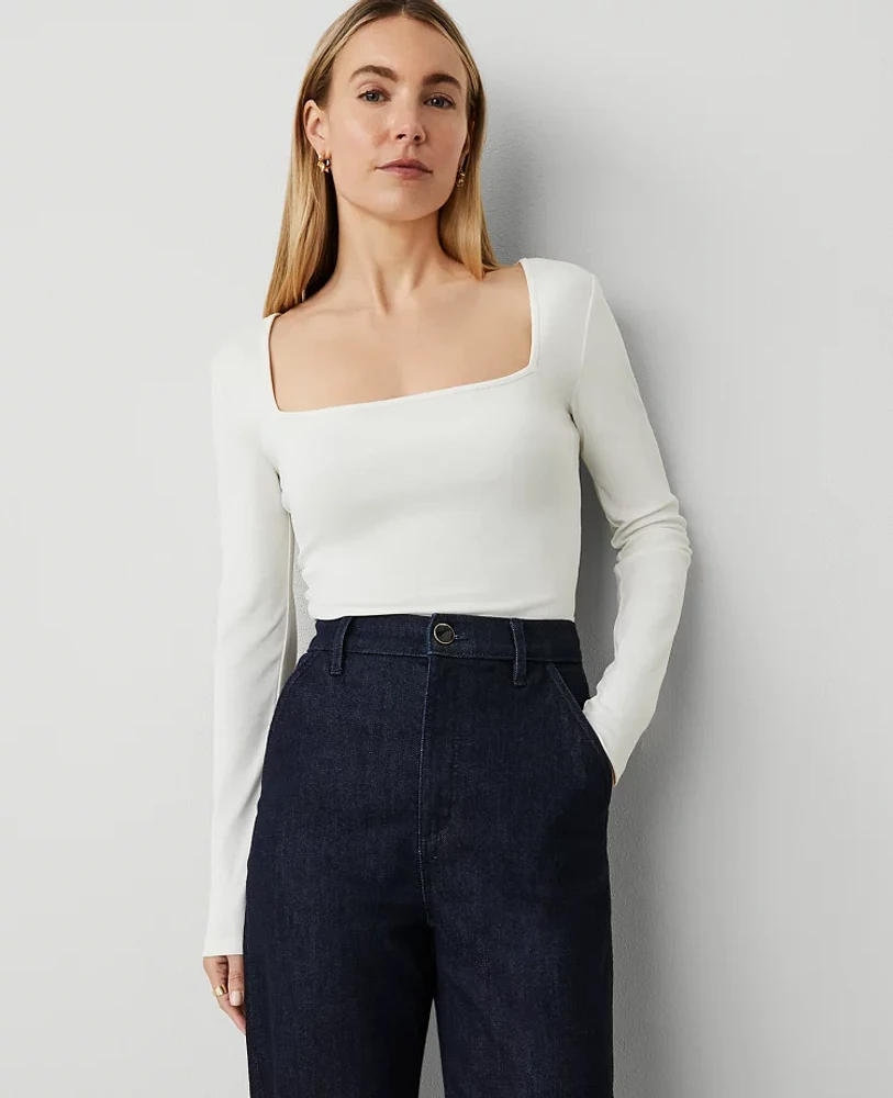 Ann Taylor Square Neck Top Winter White Women's