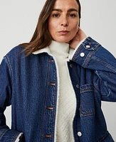 Ann Taylor Weekend Collection Sherpa Lined Relaxed Carpenter Jacket Size XS Dark Wash Women's