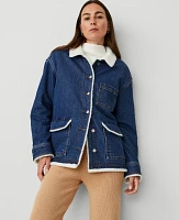 Ann Taylor Weekend Collection Sherpa Lined Relaxed Carpenter Jacket Size XS Dark Wash Women's