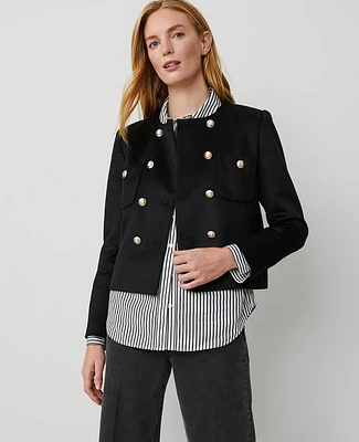 Ann Taylor Double Breasted Patch Pocket Jacket Black Women's