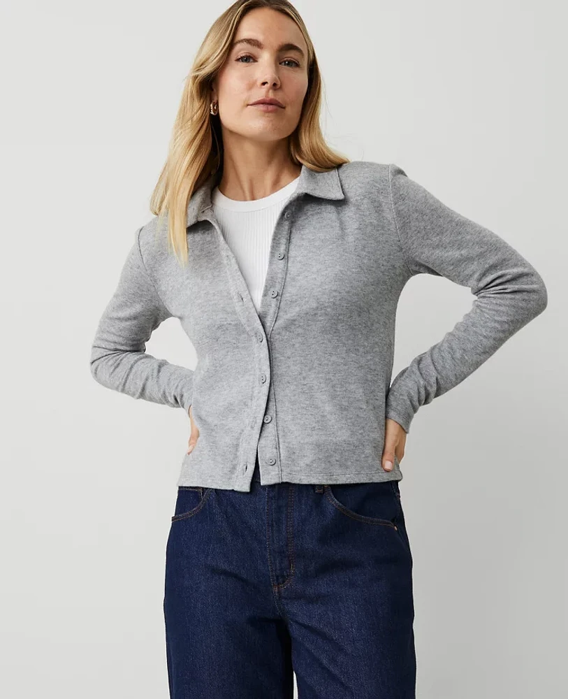 Ann Taylor Weekend Collection Collared Button Down Top Medium Heather Grey Women's