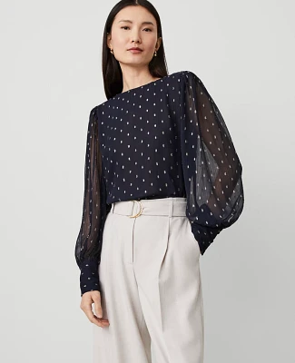 Ann Taylor Metallic Clip Puff Sleeve Blouse Size 2XS Night Sky Women's