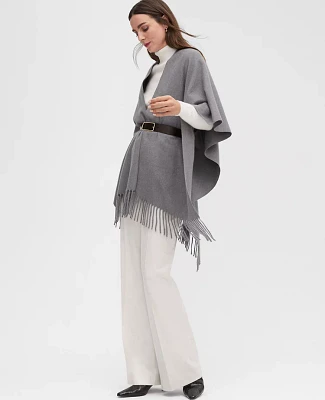 Ann Taylor Fringe Belted Poncho Quiet Shade Grey Women's
