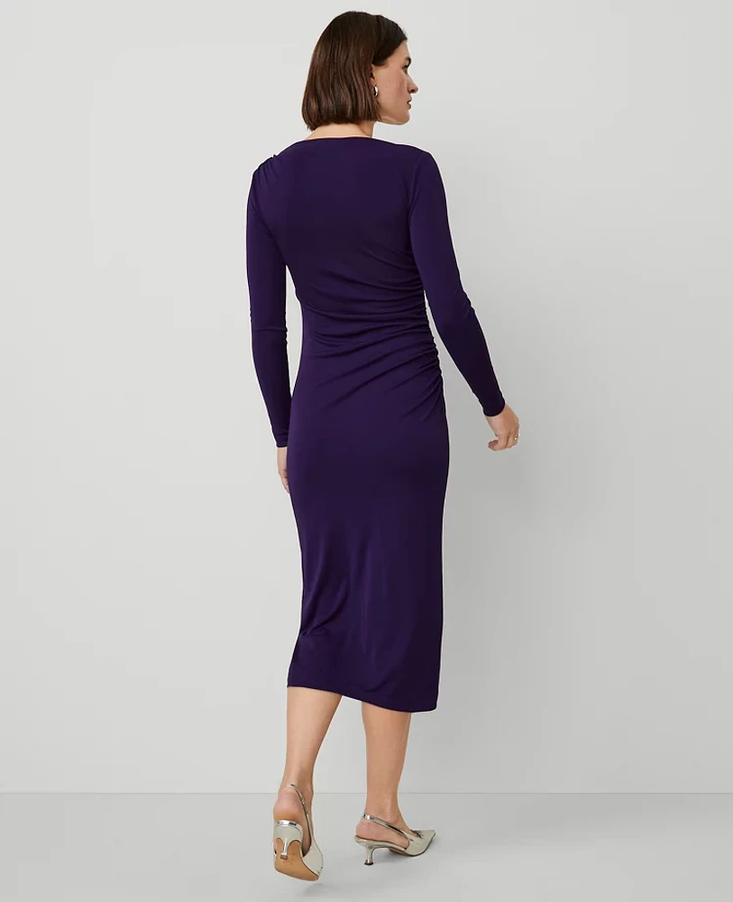 Ann Taylor Petite Gathered Waist Column Sheath Dress Size XS Midnight Mulberry Women's