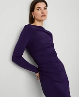 Ann Taylor Petite Gathered Waist Column Sheath Dress Size XS Midnight Mulberry Women's