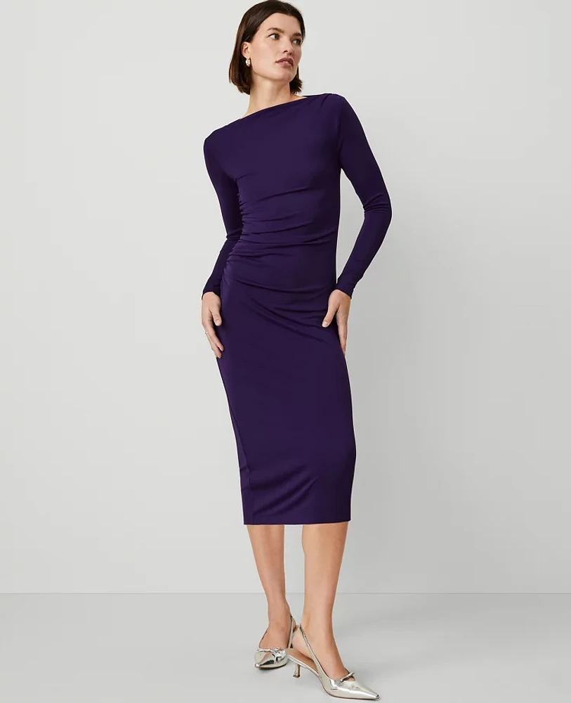 Ann Taylor Petite Gathered Waist Column Sheath Dress Size XS Midnight Mulberry Women's