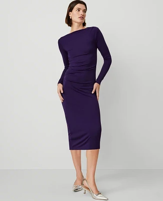 Ann Taylor Petite Gathered Waist Column Sheath Dress Size XS Midnight Mulberry Women's