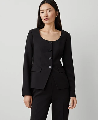 Ann Taylor Fluid Crepe Fitted U-Neck Jacket Black Women's
