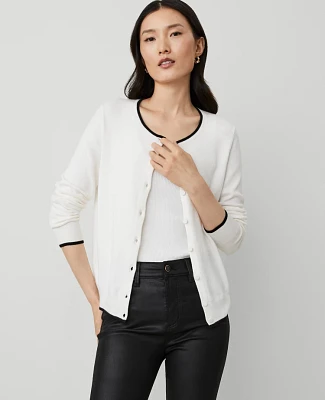 Ann Taylor Contrast Trim Cardigan White Multi Women's