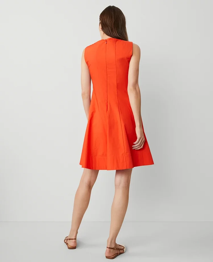 Ann Taylor Square Neck Seamed Flare Dress Deep Flame Orange Women's