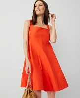 Ann Taylor Square Neck Seamed Flare Dress Deep Flame Orange Women's