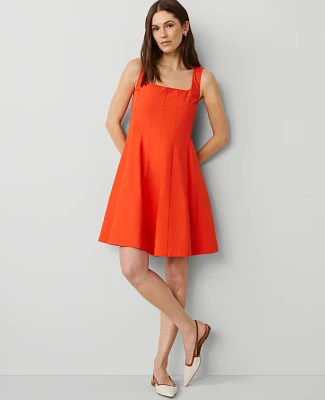 Ann Taylor Square Neck Seamed Flare Dress Deep Flame Orange Women's