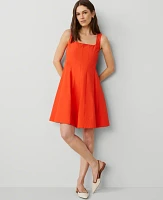 Ann Taylor Square Neck Seamed Flare Dress Deep Flame Orange Women's
