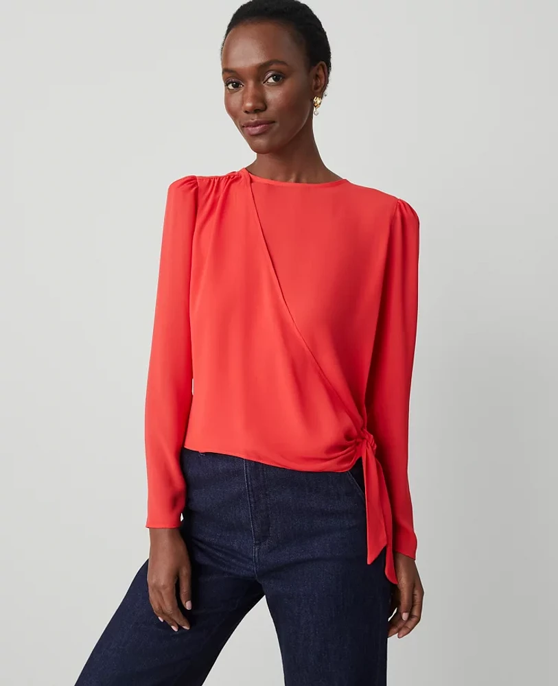 Ann Taylor Wrap Blouse Bright Cherry Women's
