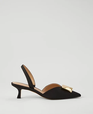 Ann Taylor Ornament Faille Slingback Pumps Size 5 1/2 Black Women's