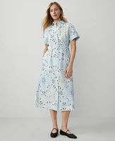 Ann Taylor Weekend Collection Paisley Collared Midi Shift Dress Size 2 Pristine Blue Women's