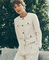 Ann Taylor Pinstripe Crew Neck Jacket Dusty Ivory Melange Women's