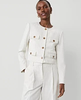 Ann Taylor Pinstripe Crew Neck Jacket Dusty Ivory Melange Women's