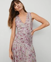 Ann Taylor Floral Ruched Flare Dress Orchid Glow Women's