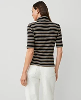 Ann Taylor Weekend Collection Stripe Ribbed Turtleneck Elbow Sleeve Top Women's