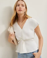 Ann Taylor Knotted V-Neck Top Winter White Women's