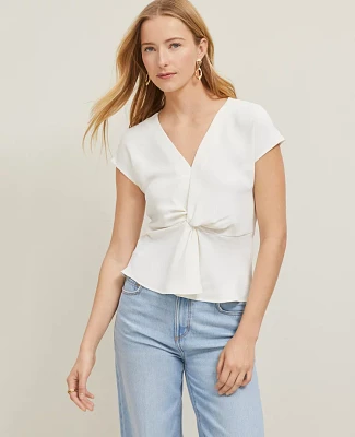 Ann Taylor Knotted V-Neck Top Winter White Women's