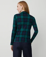 Ann Taylor Petite Tartan Long-Sleeve Mock Neck Top Size 2XS Rainforest Women's
