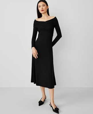 Ann Taylor Twist Off The Shoulder Knit Midi Dress Black Women's