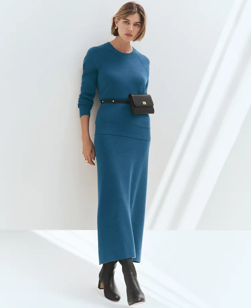 Ann Taylor Petite Weekend Collection Ribbed Sweater Skirt Balmy Blue Women's
