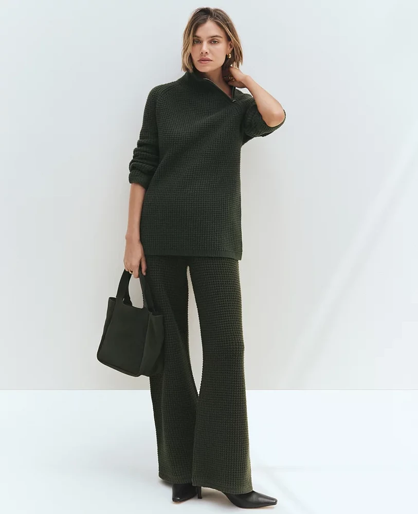 Ann Taylor Petite Weekend Collection Waffle Sweater Pant Size XS Hunters Green Women's