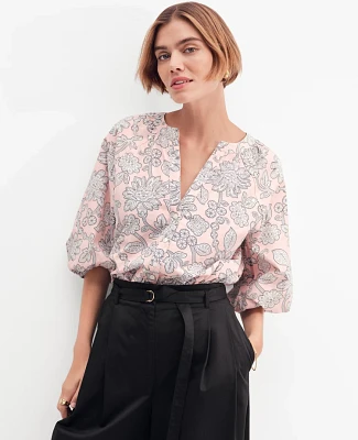 Ann Taylor Weekend Collection Paisley Raglan Popover Top Size XS Soft Blush Women's