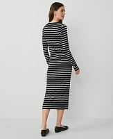 Ann Taylor Weekend Collection Striped Henley Knit Column Dress Black Women's