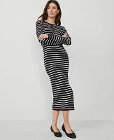 Ann Taylor Weekend Collection Striped Henley Knit Column Dress Black Women's