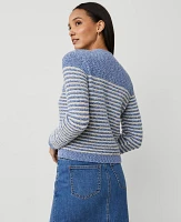 Ann Taylor Denim Striped Sweater Jacket Blue Multi Women's