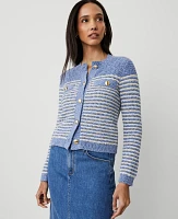 Ann Taylor Denim Striped Sweater Jacket Blue Multi Women's