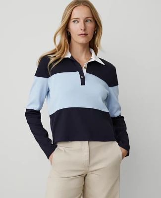 Ann Taylor Weekend Collection Cropped Polo Shirt Size Medium Night Sky Women's
