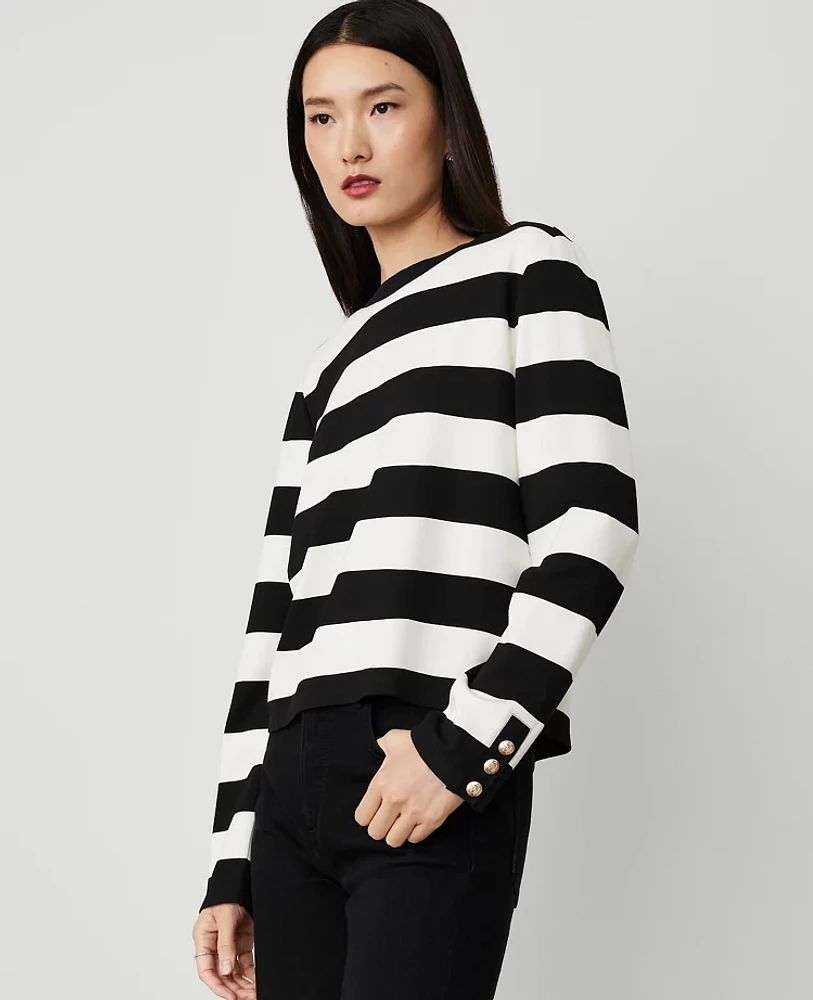 Ann Taylor Petite Stripe Button-Cuff Top Size 2XS Women's