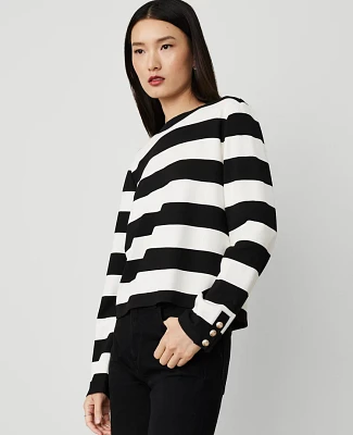 Ann Taylor Petite Stripe Button-Cuff Top Size 2XS Women's