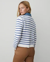 Ann Taylor Weekend Collection Striped Denim Sweater Jacket Light Blue/White Combo Women's