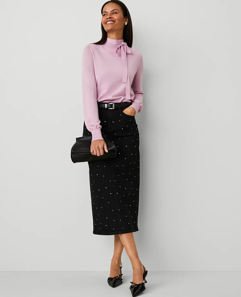 Ann Taylor Petite Embellished Denim Column Skirt Size 2 Classic Black Wash Women's