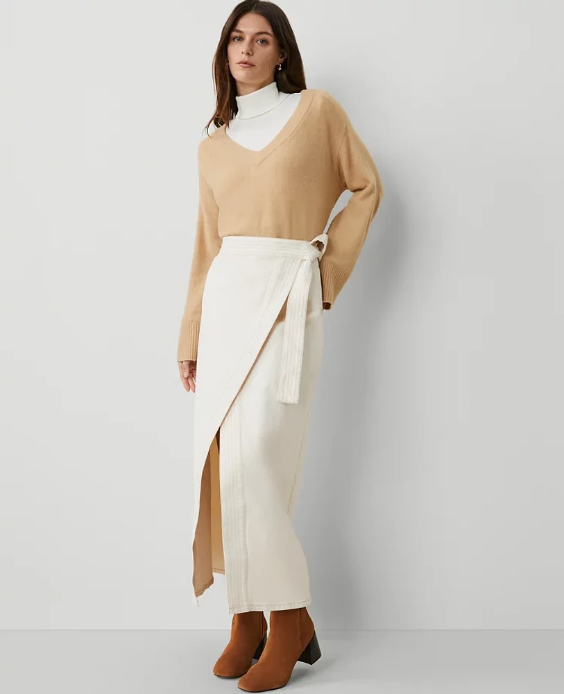 Ann Taylor Weekend Collection Denim Wrap Maxi Skirt Ivory Women's