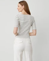 Ann Taylor Striped Crossover Neck Top Winter White-Black Women's