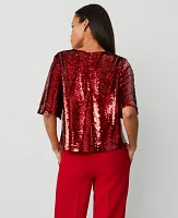 Ann Taylor Sequin Short Sleeve T-Shirt Size XS Gingham Red Women's
