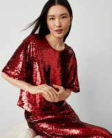 Ann Taylor Sequin Short Sleeve T-Shirt Size XS Gingham Red Women's