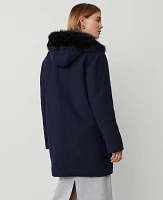 Ann Taylor Weekend Collection Faux Fur Trim Duffle Coat Night Sky Women's