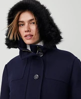 Ann Taylor Weekend Collection Faux Fur Trim Duffle Coat Night Sky Women's