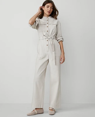 Ann Taylor Weekend Collection Stand Collar Utility Jumpsuit Tahini Women's