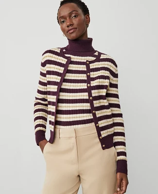 Ann Taylor Petite Textured Stripe Cardigan Neutral/White Combo Women's